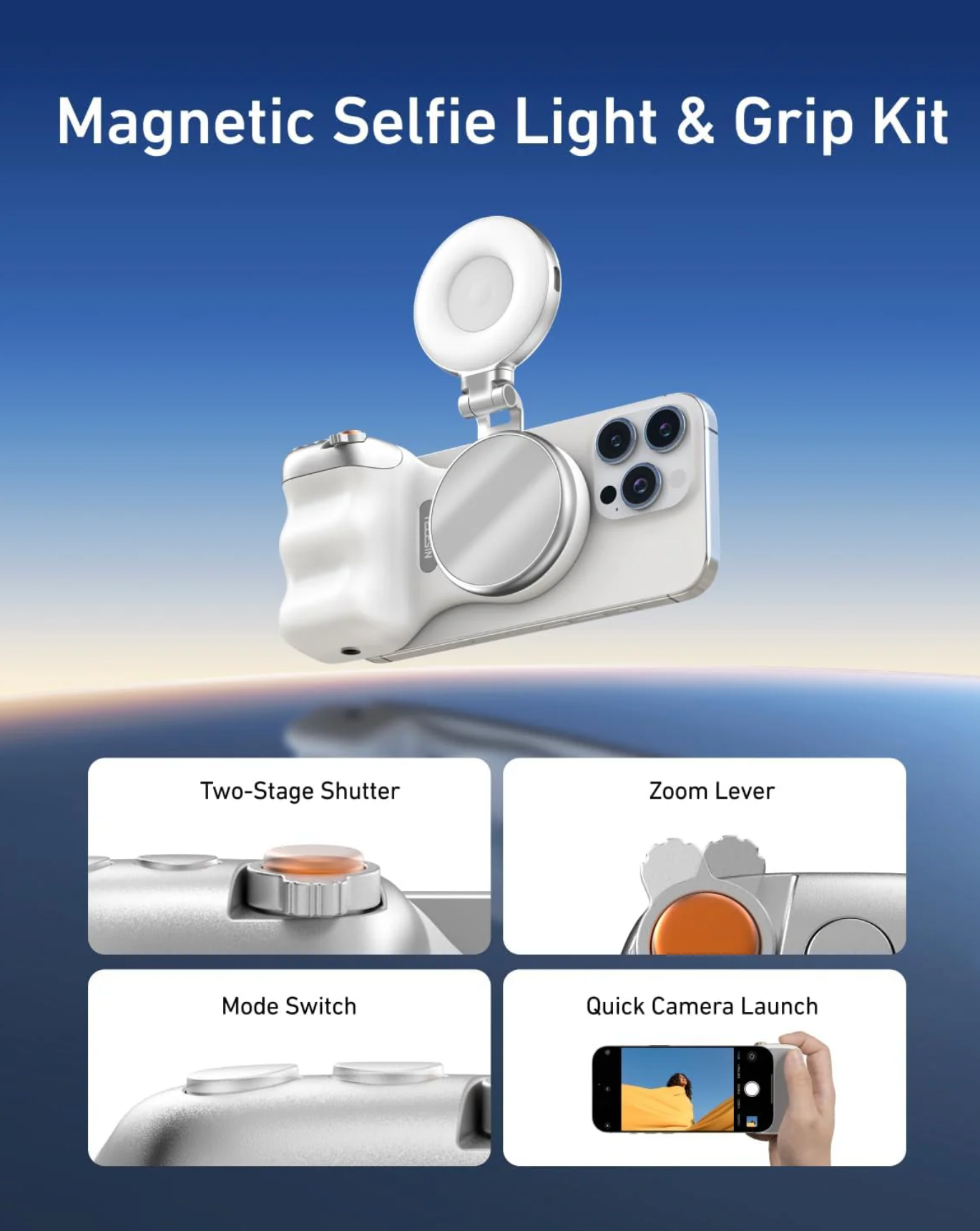 TELESIN Fun Shot Magnetic Camera Grip + Magnetic Selfie Light Combo