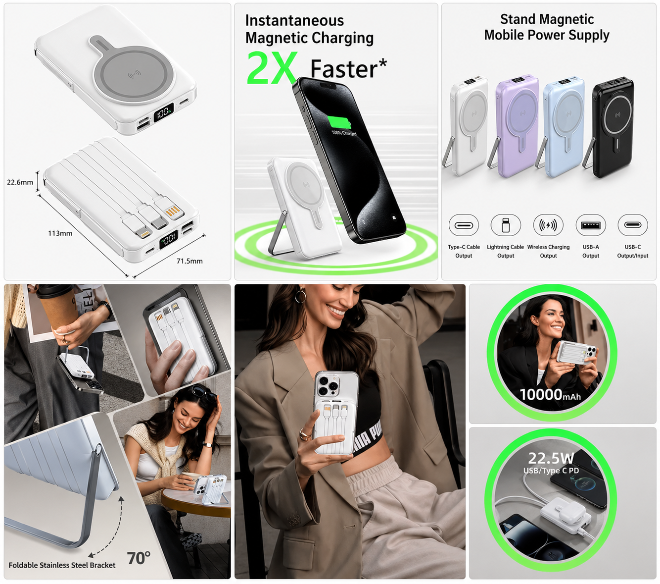 10000mAh Magnetic Power Bank With Phone Stand